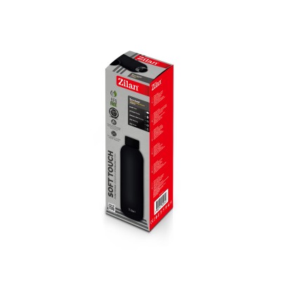 Zilan ZLN9840 sportpalack típusú termosz, 500 ml űrtartalommal, rozsdamentes acél belsővel, dupla fallal, fekete